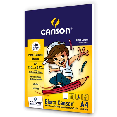 Bloco Desenho A4 140g Branco Canson - 20 Folhas