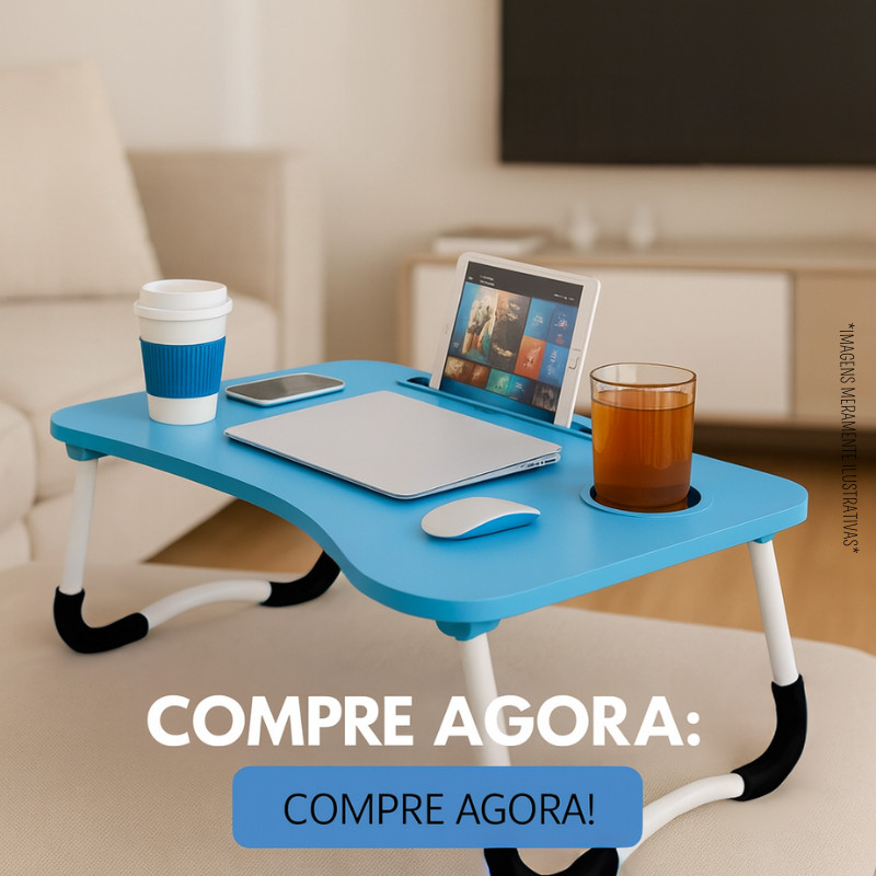 Mesa Dobrável Portátil Para Notebook Home Office Cama MDF Azul