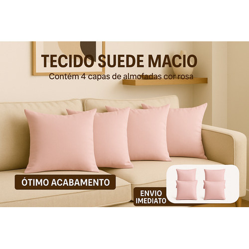 Kit 4 Capas De Almofadas Suede 45x45 Decorativas Zíper Rosa-claro Rosa lisa em Oferta na Shopee