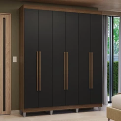 Guarda-Roupa Casal com Pés 6 Portas Batentes Rustic/Preto/Rustic Venus Madesa