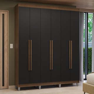 Guarda-Roupa Casal com Pés 6 Portas Batentes Rustic/Preto/Rustic Venus Madesa em Oferta na Shopee