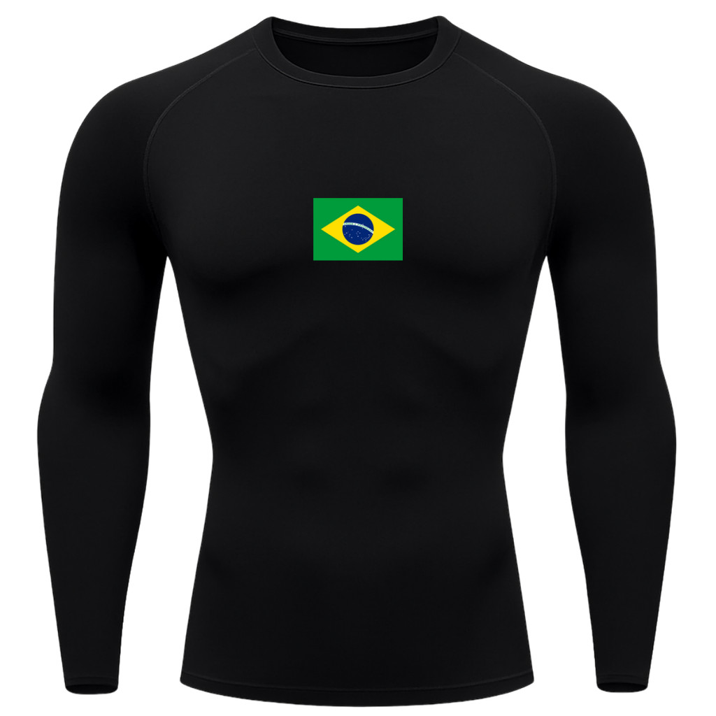 Camiseta Compressão Manga Longa Proteção UV 50+ Bandeira Do Brasil Varias Cores Rash Guard