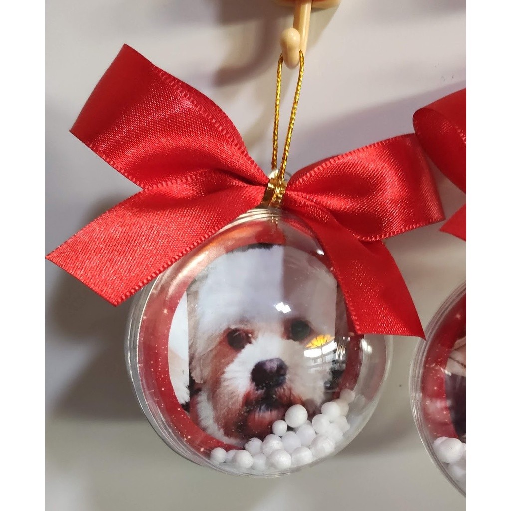 Kit 6 Bolinhas Acrilica Com Foto Personalizada Laço Neve Natal Arvore Familia 7cm Envio Rápido