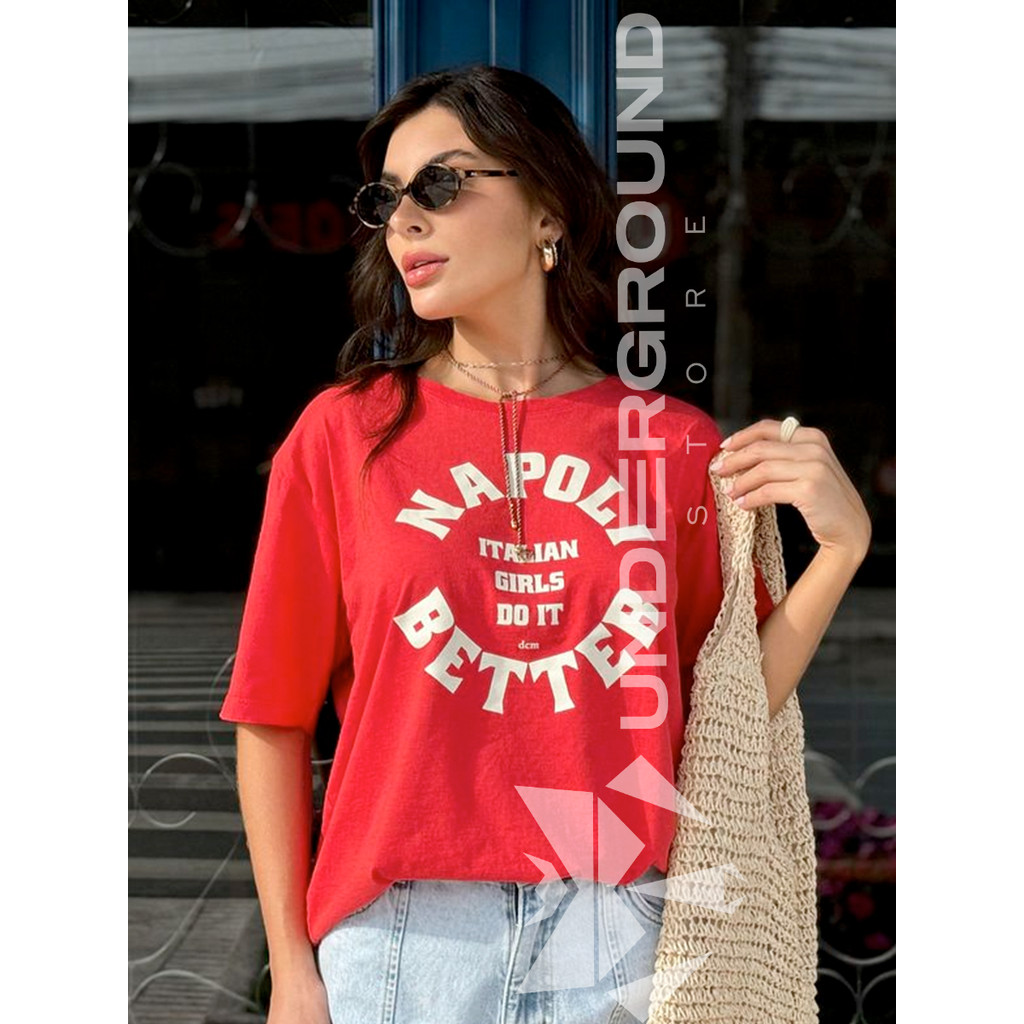 T-Shirt Feminina camiseta Estampada Frase Napoli Tendencia feminina verão 2025