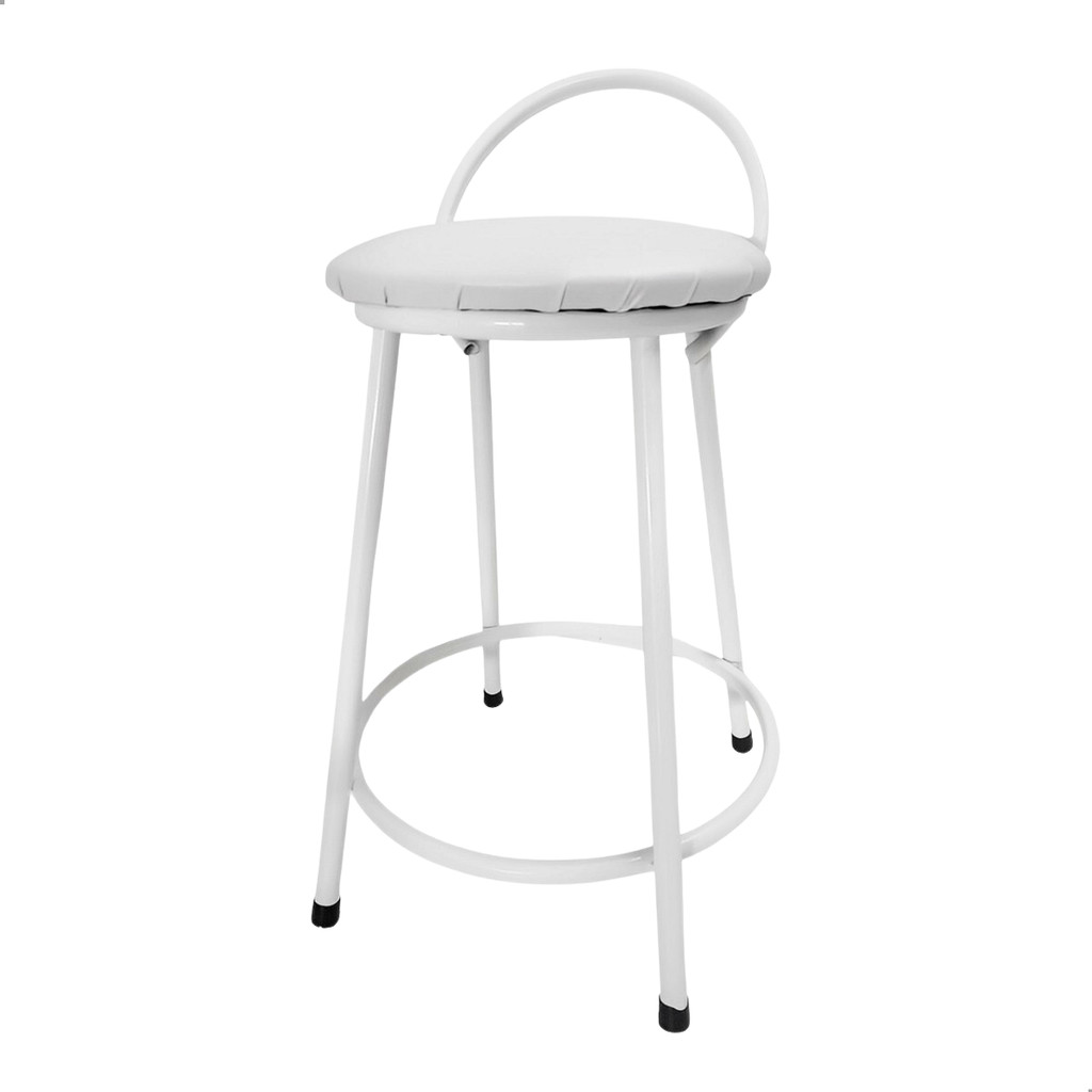 Banco Banqueta Redonda Tradicional Com Encosto Clássico Assento de Couro Branco 50cm em Oferta na Shopee