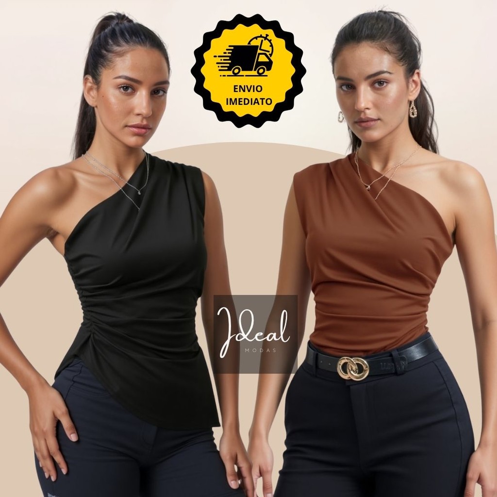 Blusa Feminina Elegante Mula Manca Assimétrica Casual Ombro Único Com Franzido Blusa Feminina Elegante Mula Manca Assimétrica Casual Ombro Único Com Franzido