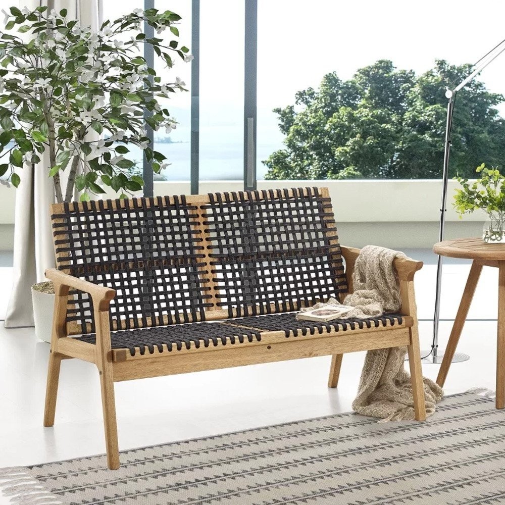 Sofá em Madeira e Corda Náutica 2 Lugares Traço em Oferta na Shopee