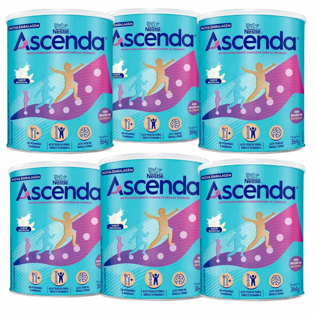 Ascenda sabor Baunilha 364g Sem Sacarose kit c/6
