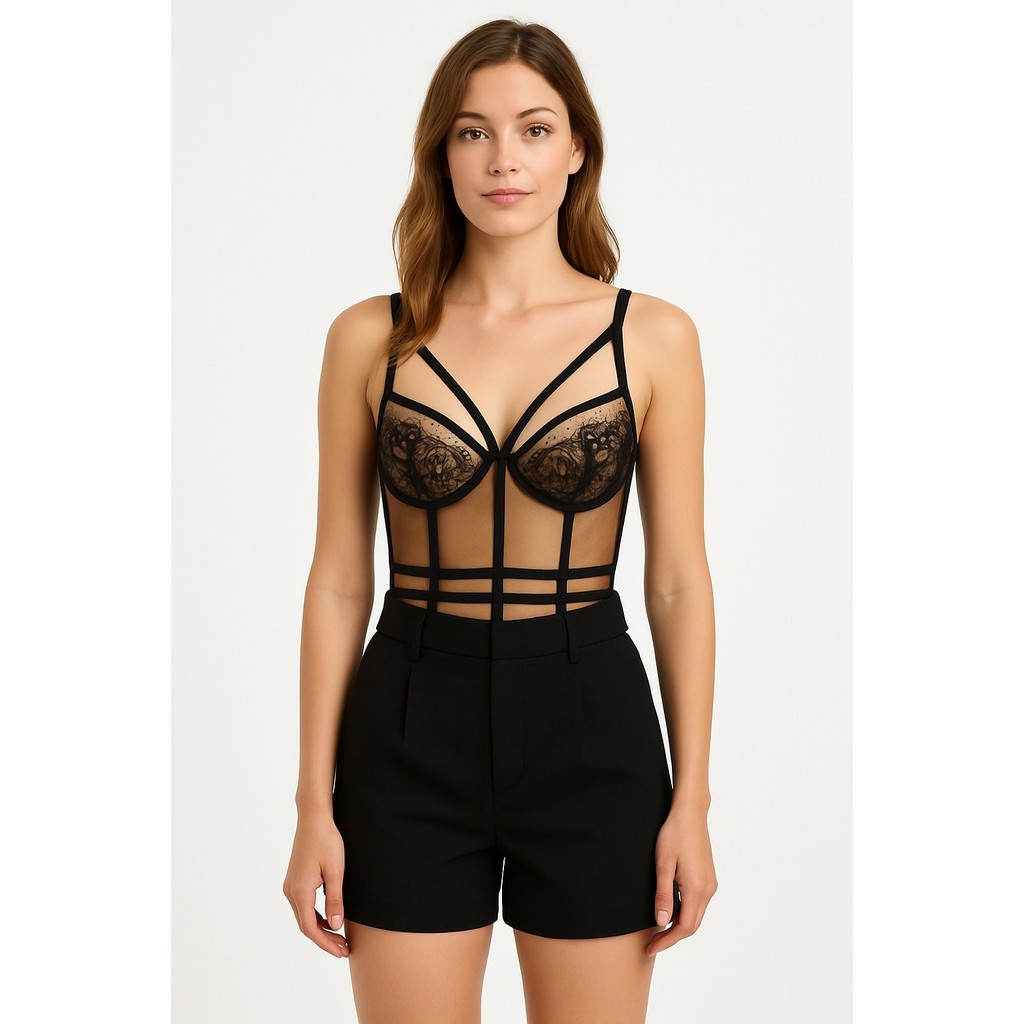 Body Blusa Feminino Tule 3d Corselete Tomara Que Caia Tule