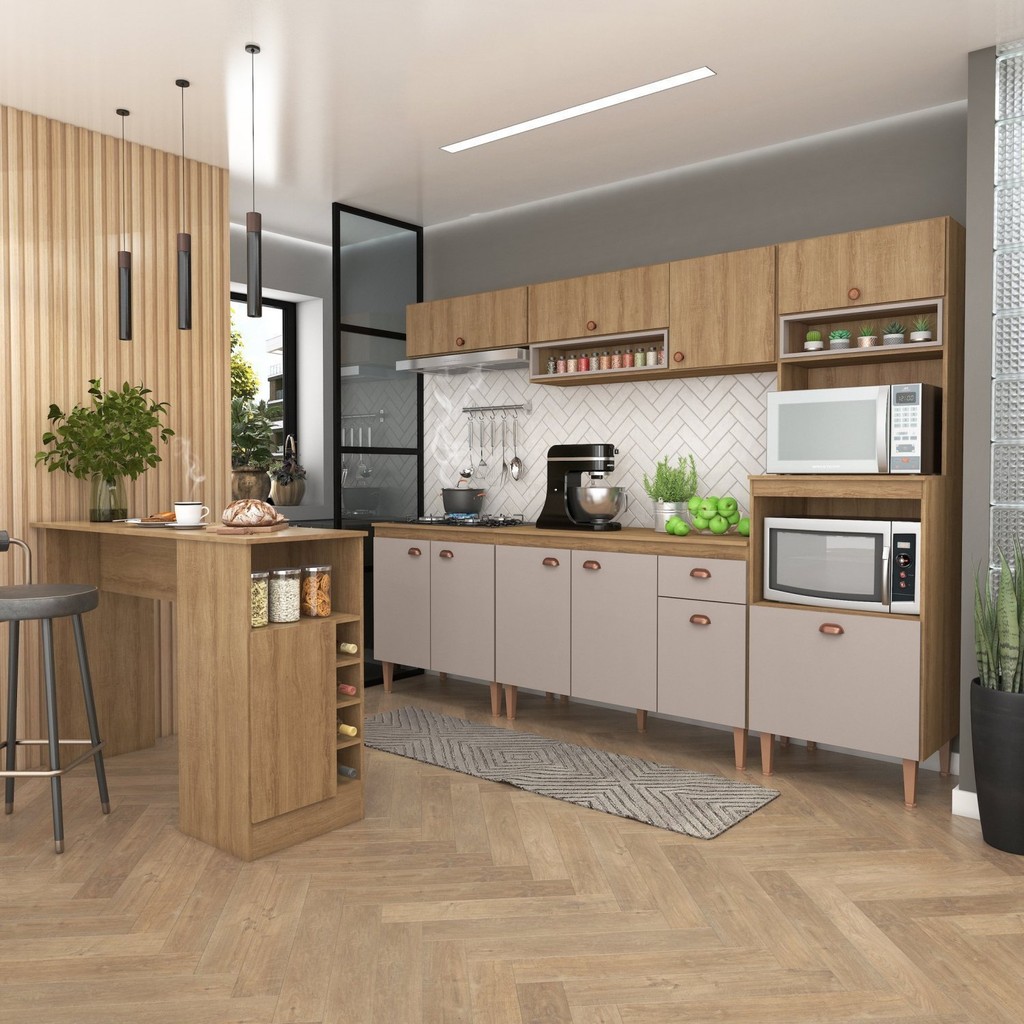 Cozinha Modulada Marti com Tampo 7 Peças Fendi/Mel em Oferta na Shopee