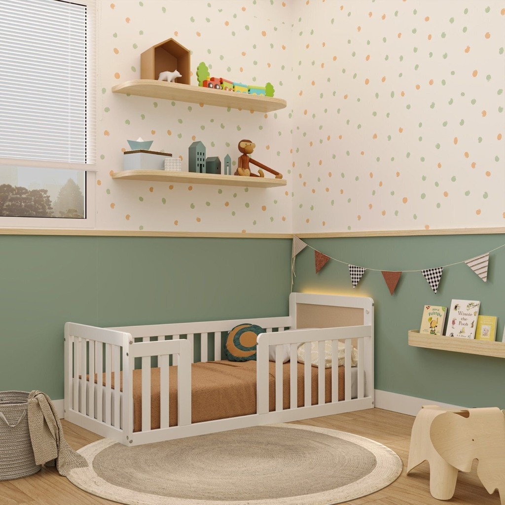 Mini Cama Montessoriana com LED Giulia Rattan Casatema MadeiraOriginals Branco