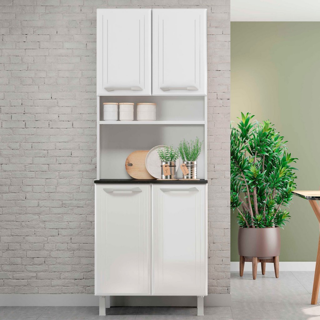 Paneleiro em Aço Topázio 4 Portas 3 Prateleiras Branco - Telasul em Oferta na Shopee