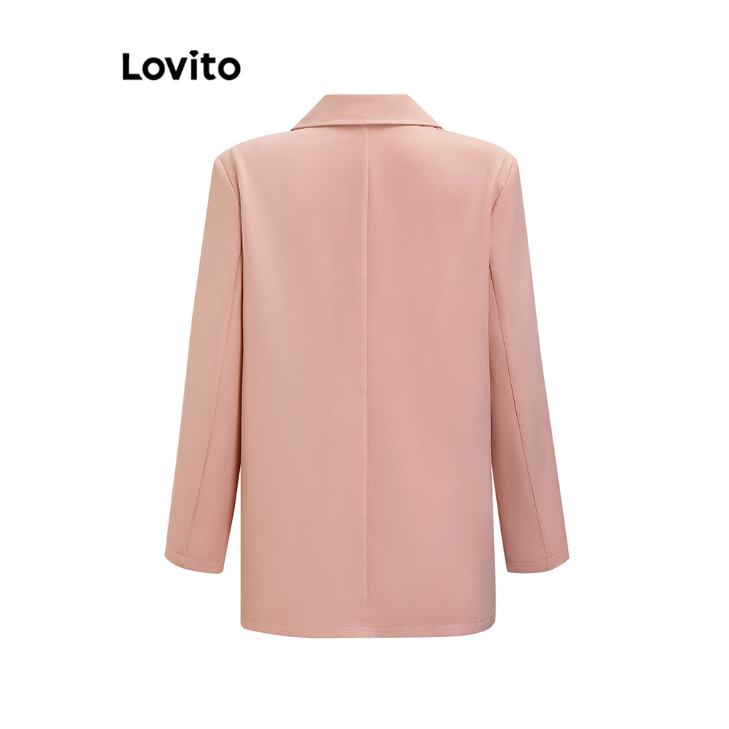 Detalhes do Lovito Blazer Feminino Casual Liso com Ombros Estruturados em Cores Variadas L71ED079