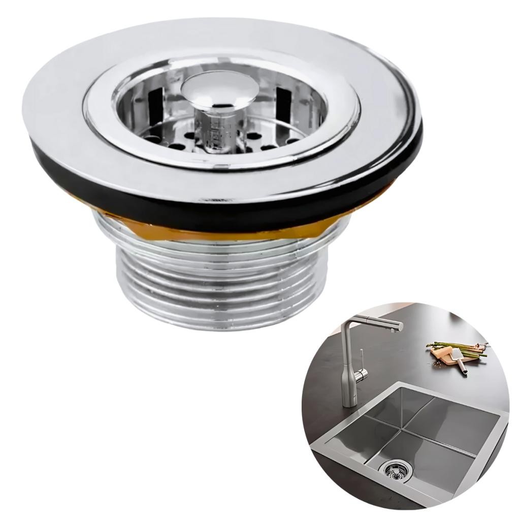 Válvula Americana Pia Cozinha 3 1/2 Metal Cromado Alta Qualidade em Oferta na Shopee