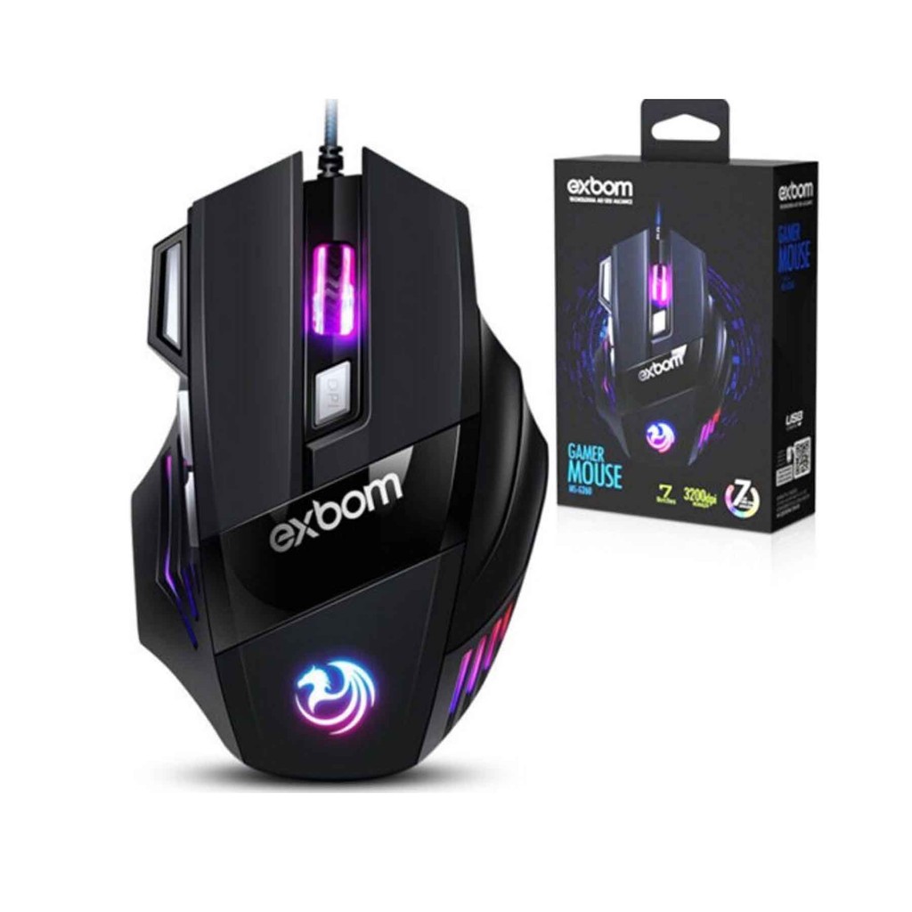 Mouse Gamer Led 7 Cores 3200 DPI Ajustável USB Optico RGB