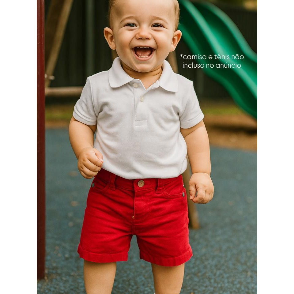 SHORT BERMUDA  VERMELHA EM BRIM SARJA BEBÊ INFANTIL COLOR BERMUDA MENINO MASCULINO COM REGULAGEM em Oferta na Shopee