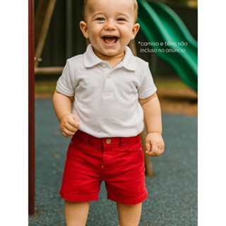 SHORT BERMUDA  VERMELHA EM BRIM SARJA BEBÊ INFANTIL COLOR BERMUDA MENINO MASCULINO COM REGULAGEM em Oferta na Shopee
