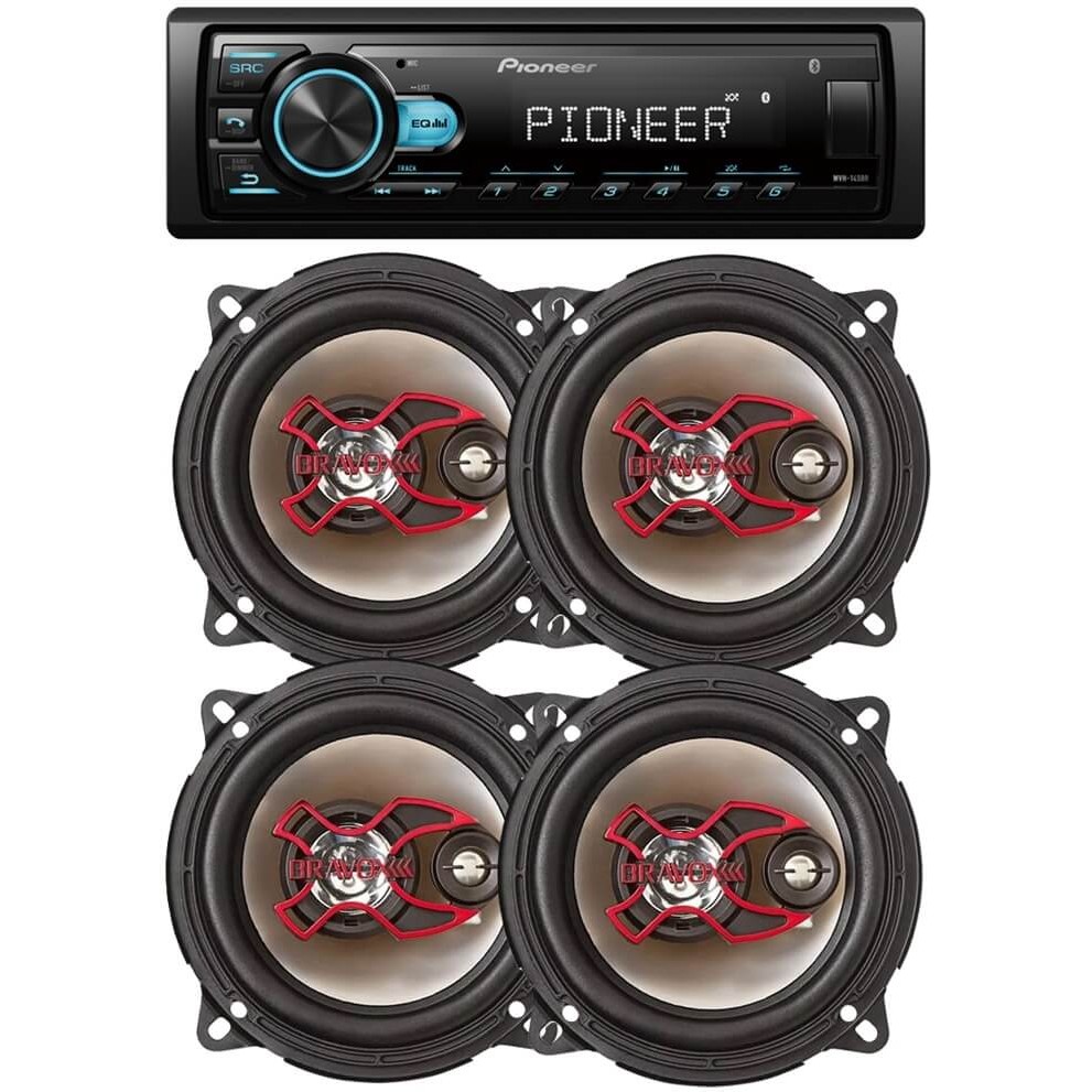 Aparelho Mp3 Pioneer Bluetooth + 4 Alto Falante Bravox 5 Pol