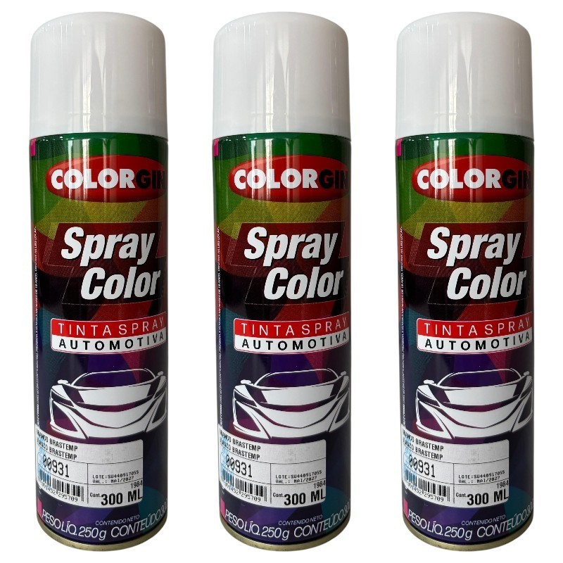 KIT 3 TINTA AUTOMOTIVA COLORGIN COR BRANCO BRASTEMP 300ML