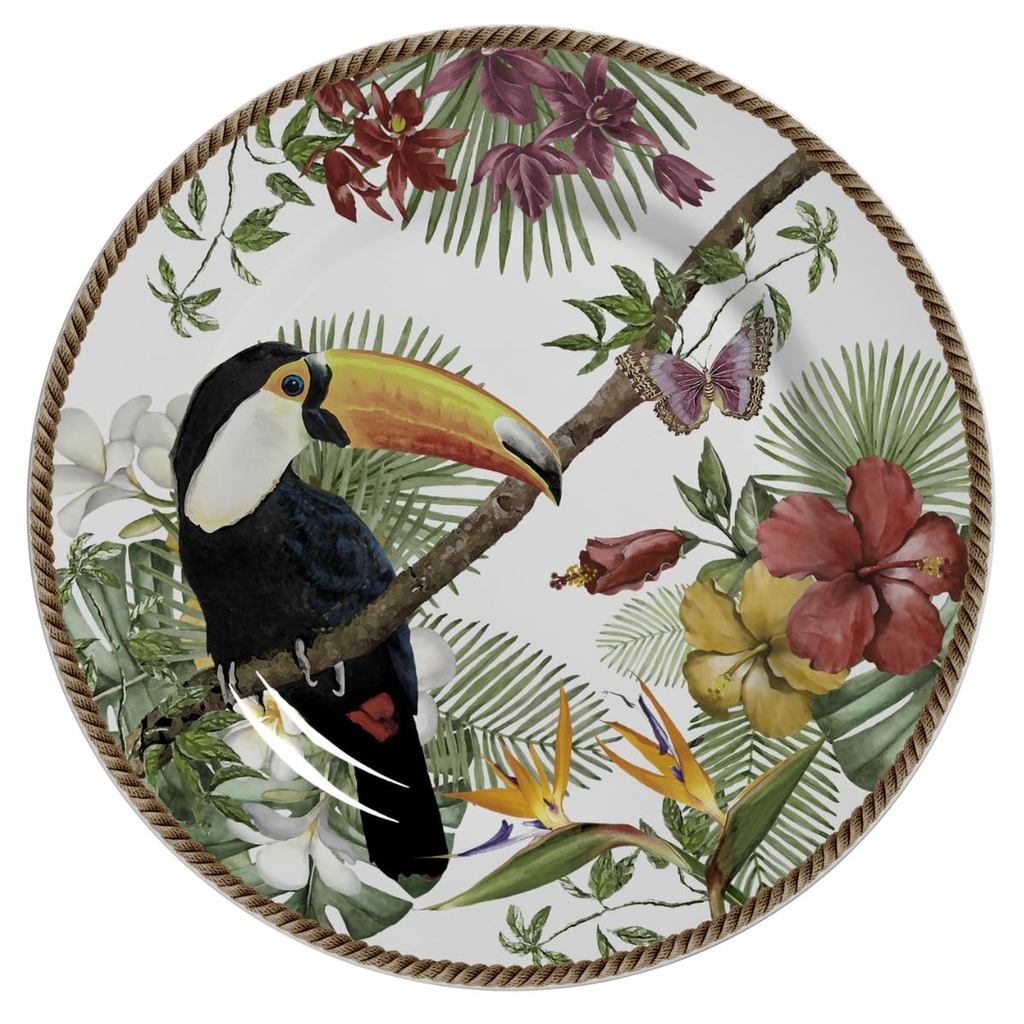 Prato Parede Decorativo Tucano Cerâmica Acompanha Suporte Ø20 cm Pintura Não Sai