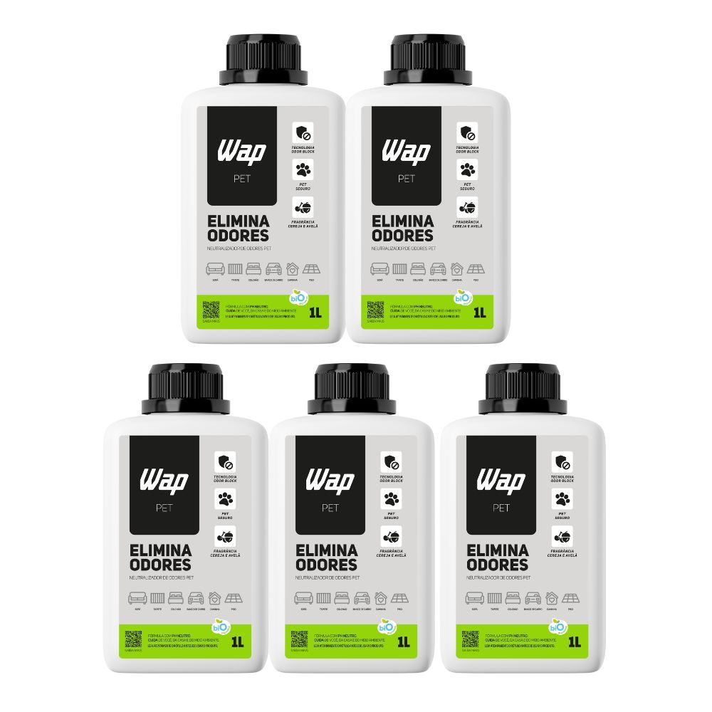 Kit 5 Eliminador Odores Pet Biodegradavel Urina Fezes Cereja Avela 1 Litro - WAP