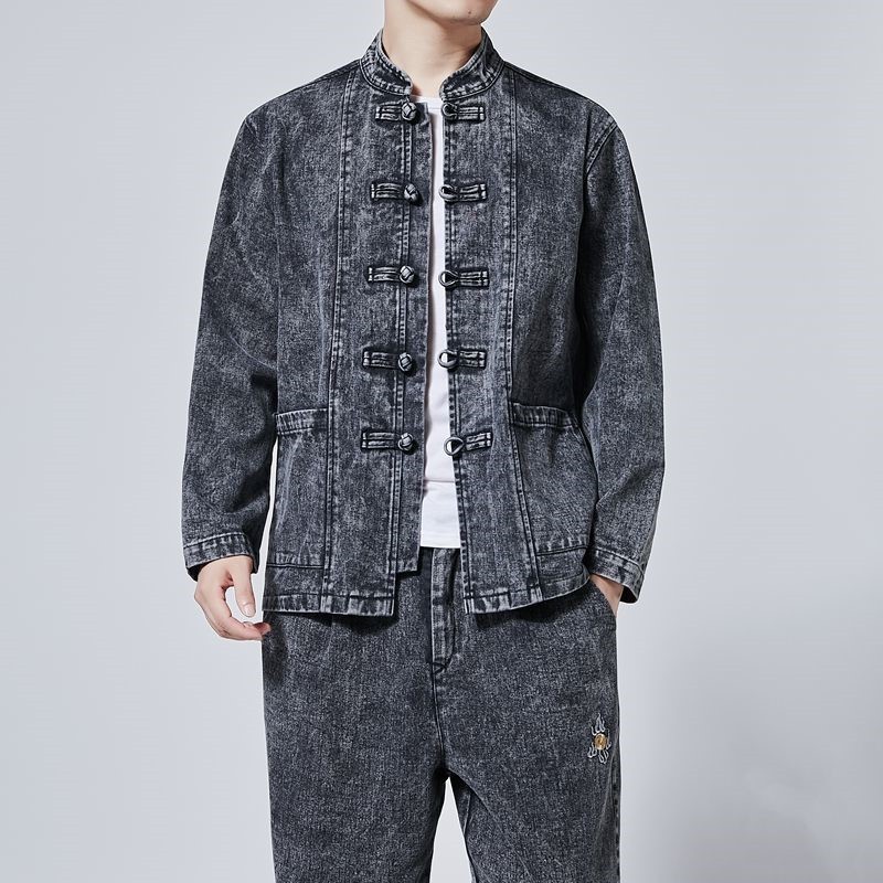 Tang terno jaqueta jeans masculina primavera outono estilo chinês jaqueta Retro roupas masculinas Hanfu Zhongshan roupas