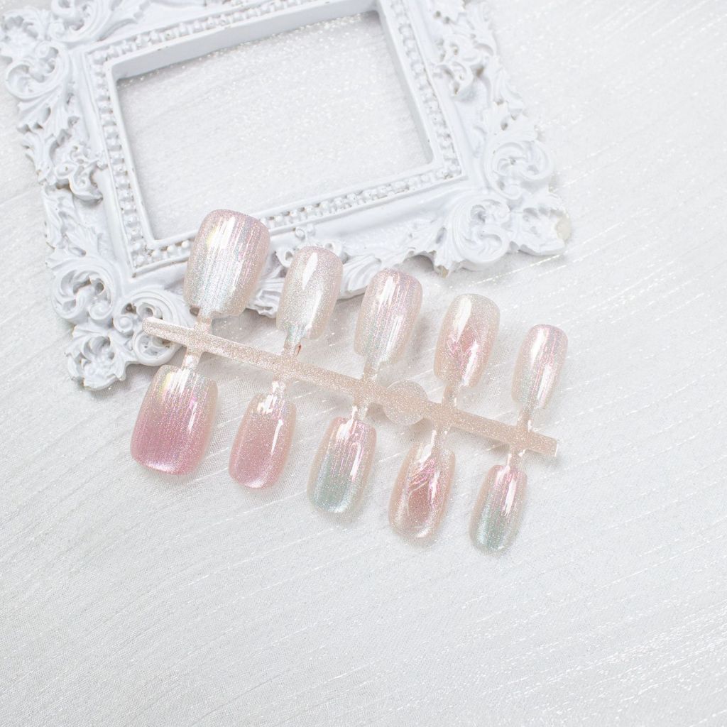 10 peças de unhas postiças brilhantes e coloridas com efeito olho de gato, estilo fantasia, com design de cauda de peixe