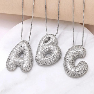 Colar de Prata com Letras Coloridas em Formato de Bolha/Iniciais de Cristal Personalizadas/Joia com Nome Presente de Ani
