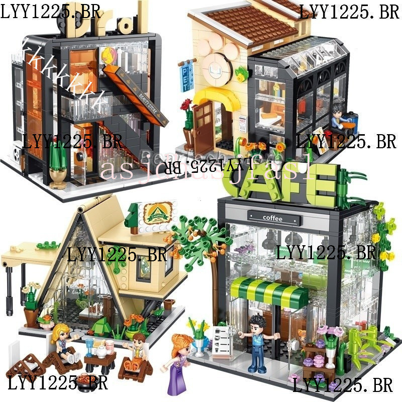 Arquitetura Da Cidade Villa Coffee Flower Shop Blocos De Construção Amigos Hut Home House Village Brinquedos