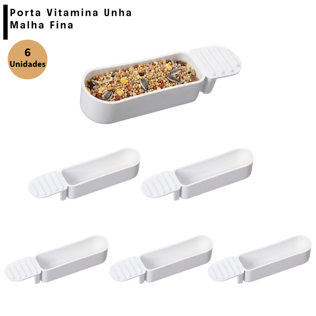 6 Porta Vitamina Suplemento Comedouro Unha Malha Fina 10ml - Coleiro Curio Passaros