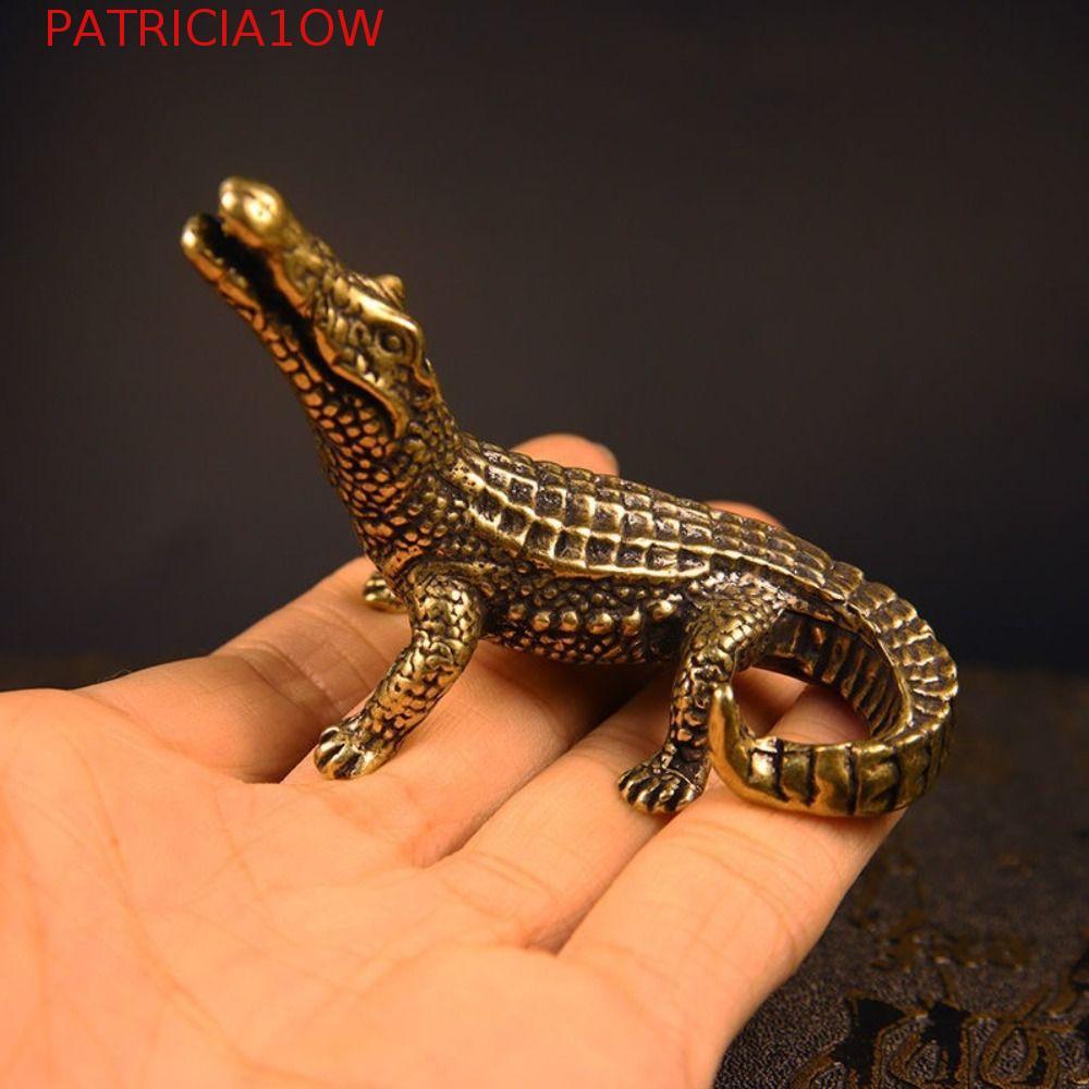 PATRICIA1OW Crocodilo De Bronze Antigo , Estatuetas Em Miniatura De Latão Vintage , Mini Estátua De Jacaré Requintada