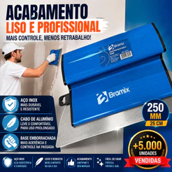 Desempenadeira 25cm Inox Cabo Alumínio Emborrachada Bramix Massa Corrida Gesso E Acabamentos