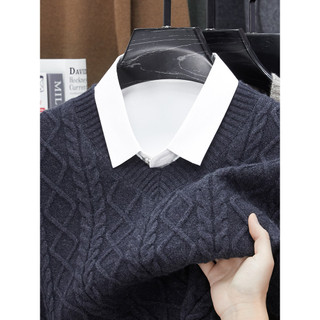 Hengyuan Xiang frango coração colarinho camisa de caxemira masculina grossa com decote em v lã camisa de fundo gola pêss
