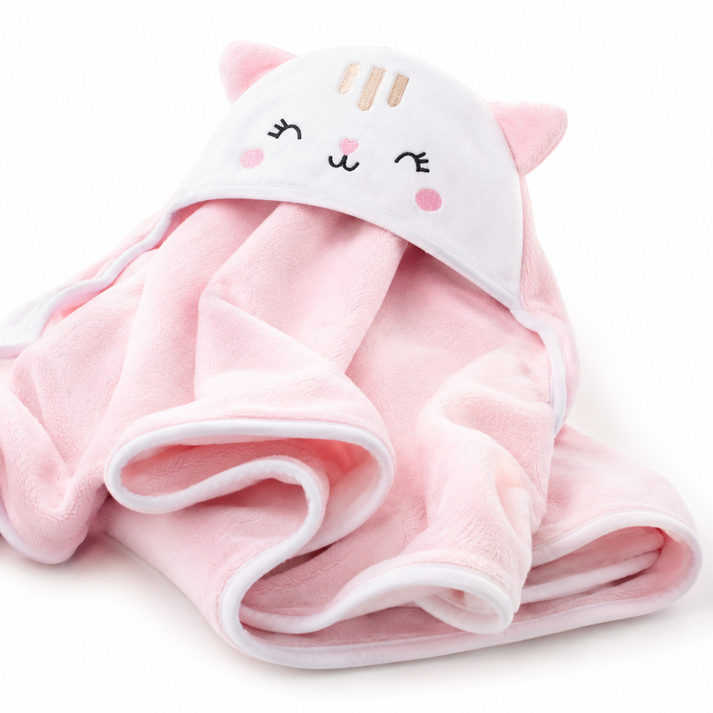Toalha Bebê Menina Com Capuz Bordado Rosa 100% Algodão 90x80