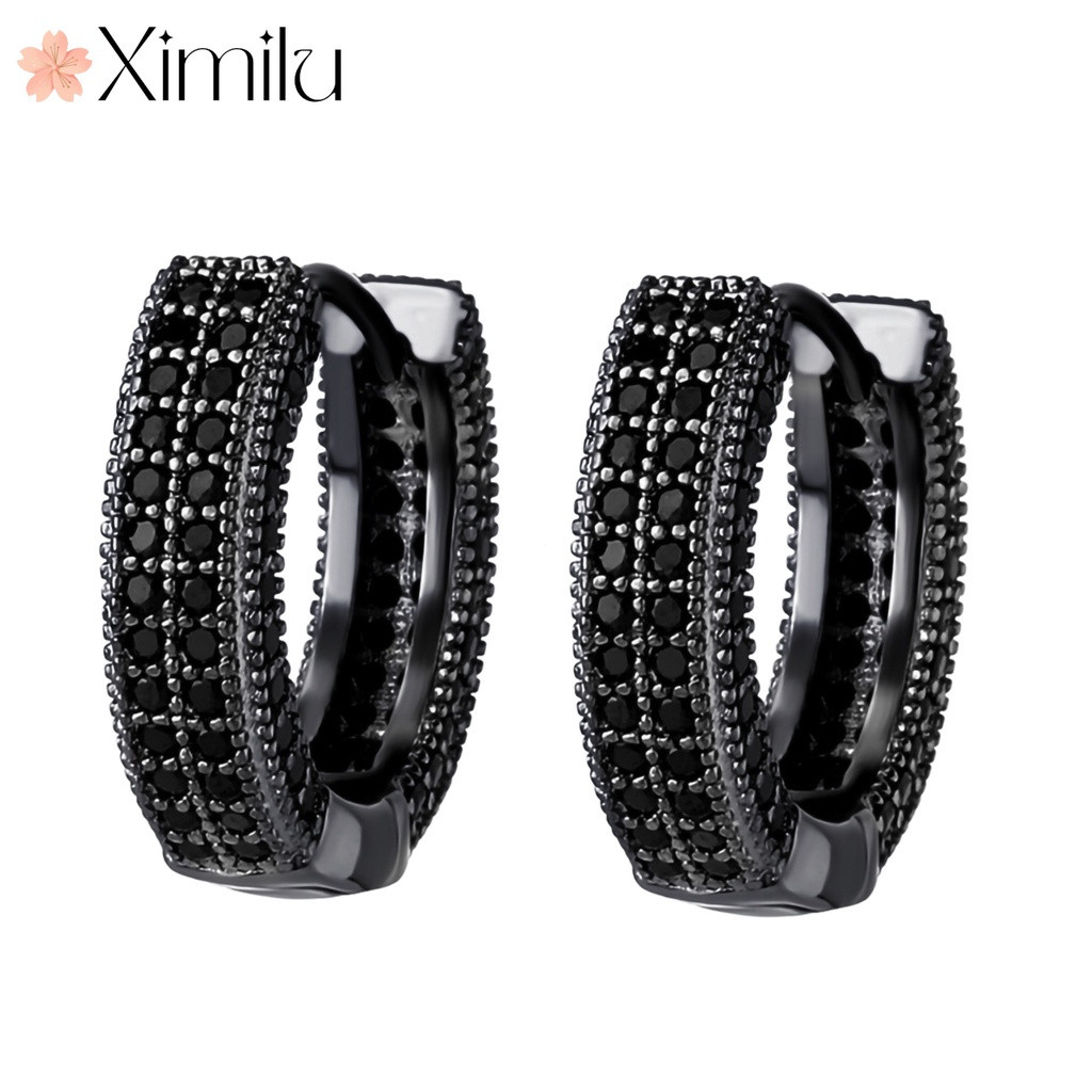 ⭐ Moda Original brincos de diamante preto brincos de ouro preto feminino estilo Hip-Hop fileira dupla diamante cubano jó
