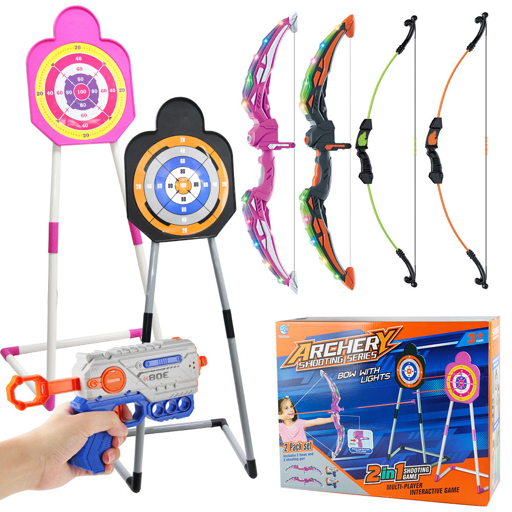 Conjunto de arco e flecha infantil com suporte, brinquedo de jogo de tiro com flecha com ventosa para menin
