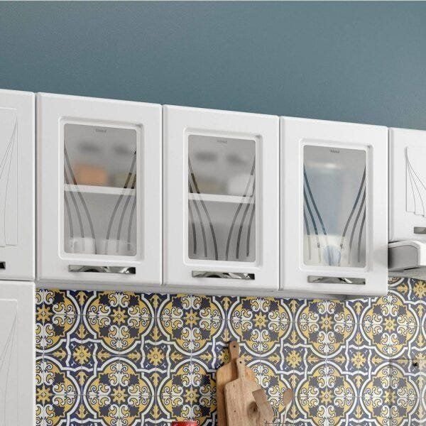 Armário Aéreo 3 Portas com Vidro Médio Star New Branco Branco