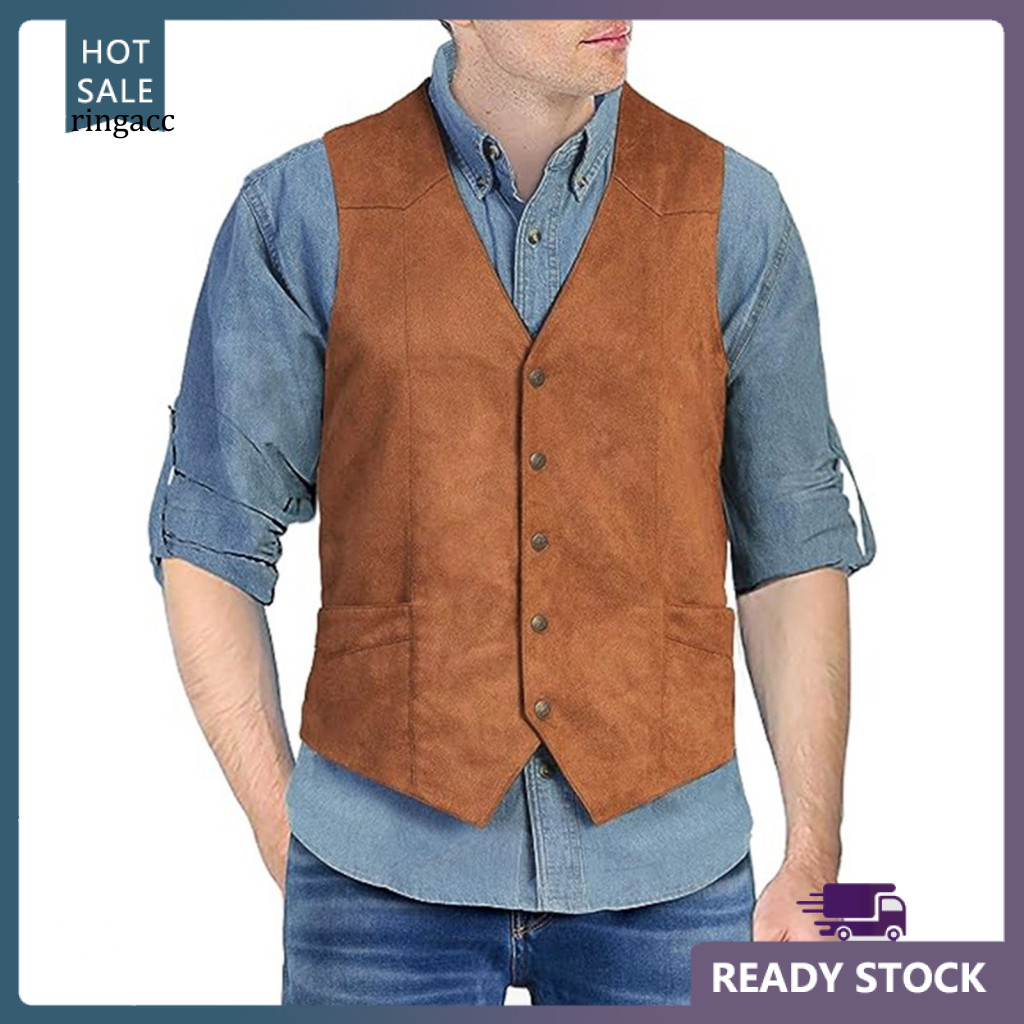 Lightweight Suit Vest Single Breasted Men's Slim Fit V-neck Waistcoat with Pockets Formal Business Sleeveless Solid Colo