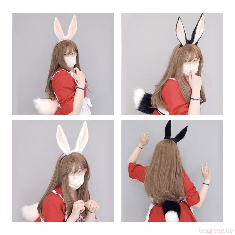 bonjour Adorável Coelho-Orelha Bandana Anime Pelúcia Festa Traje Cocar Feminino Menina Cosplay Chapelaria Acces
