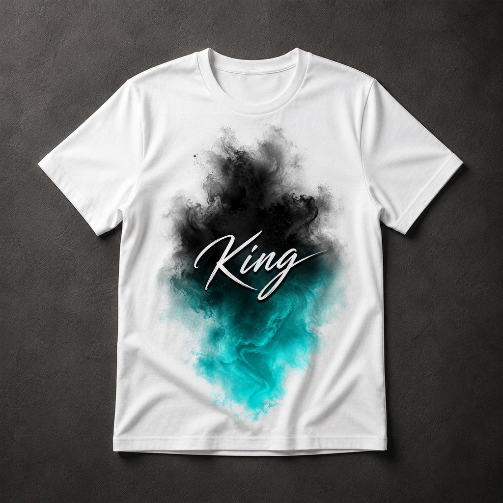 Camiseta King Fumaça Turquesa Masculina Estampada Urbana Streetwear Camisa Exclusiva