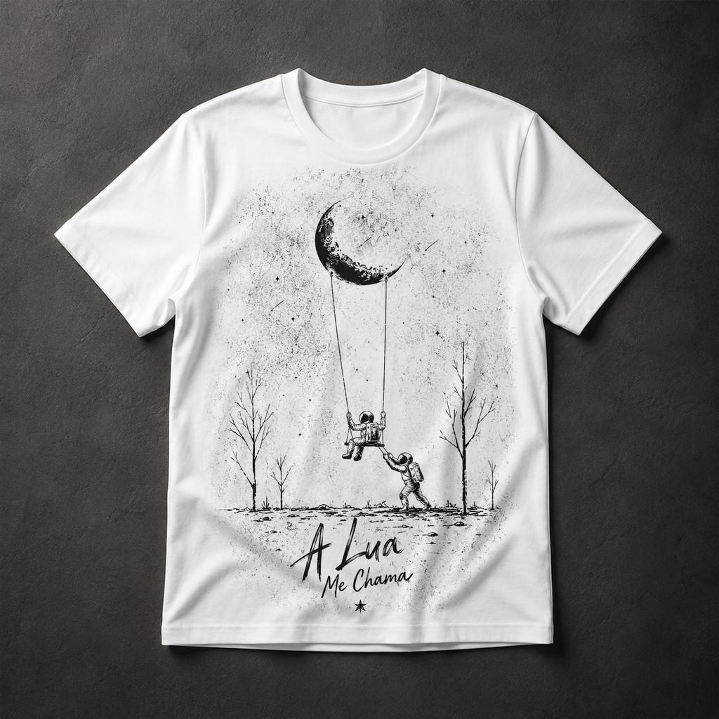 Camiseta A Lua Me Chama Astronauta Balanço Espaço Universo Masculina Estampa Exclusiva