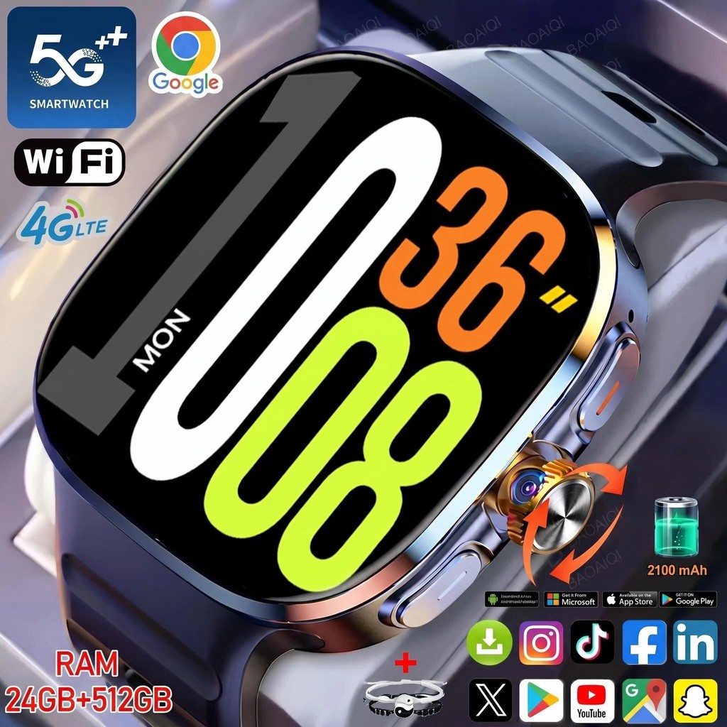 M99 Android Relógio Inteligente Amoled 5G LTE Smartwatch Com Câmera Rotativa 900W GPS WIFI Slot Para Cartão Sim NFC App 