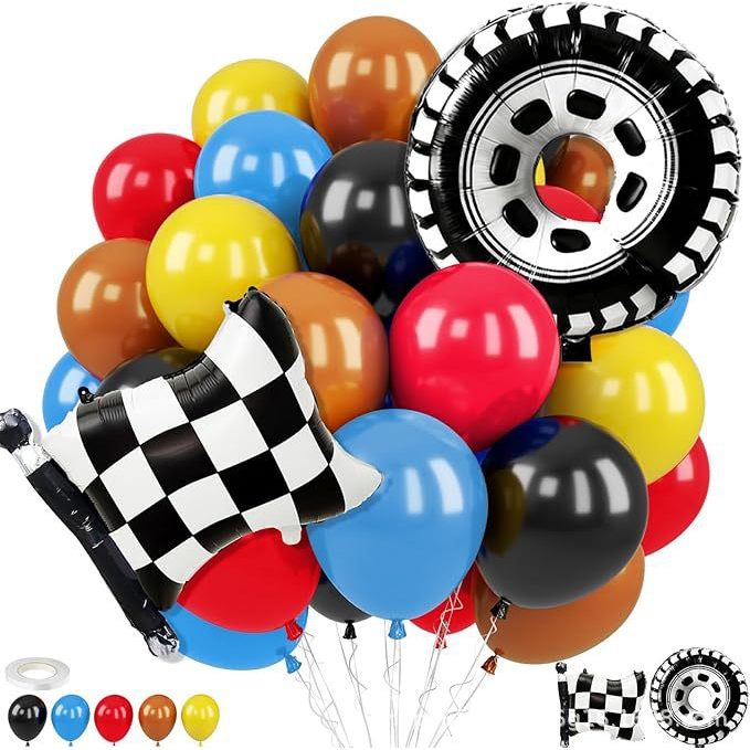 Kit Balões Corrida Moto Capacete & Bandeira Foil Alumínio Decoração Aniversário Criança