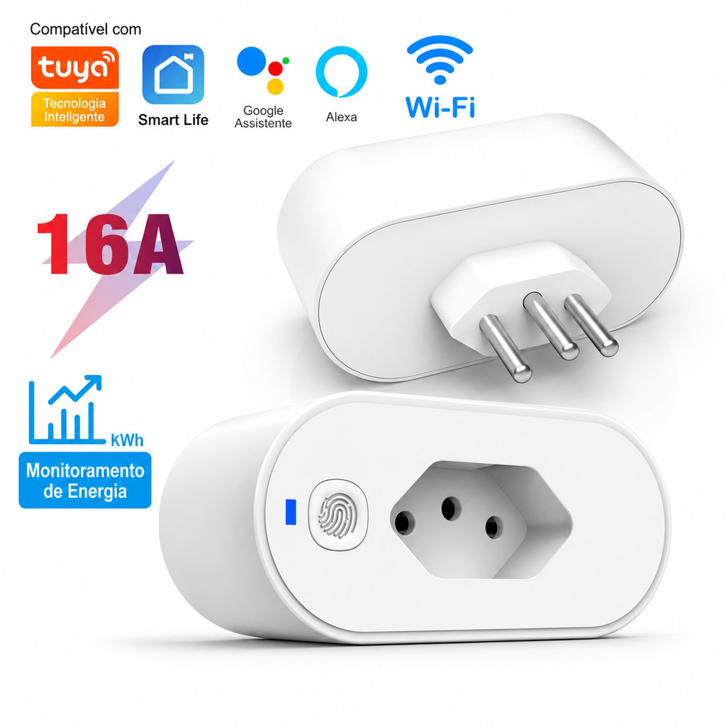 Tomada Inteligente 16A WiFi para Casa Escritório Controle Remoto Timer Economia de Energia