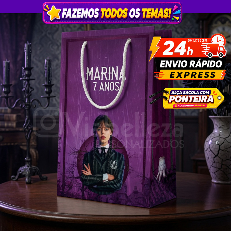 🛍️ Kit Sacolinhas Personalizada Wandinha Personalizada Lembrancinha de Aniversário Envio Rápido