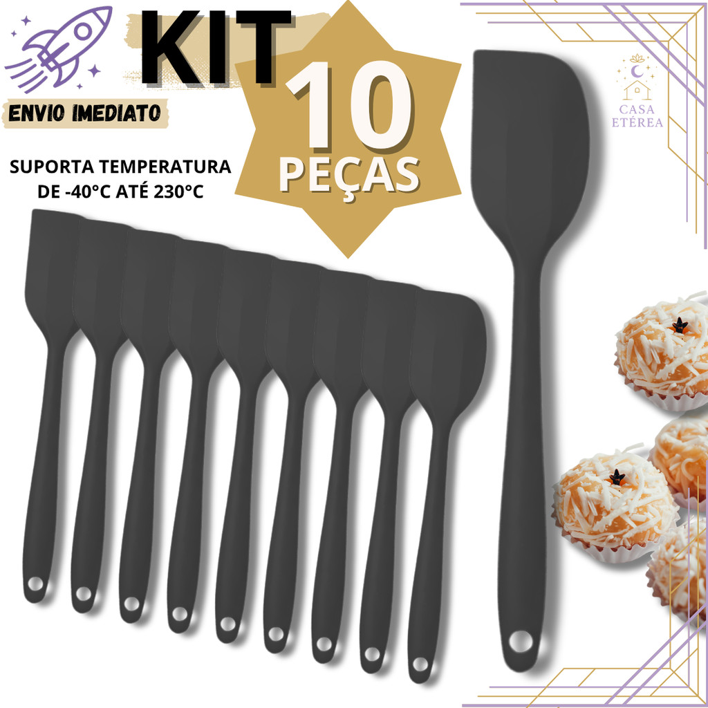 Jogo 10 Espátula Pão Duro de Silicone Resistente para Confeitaria Cozinha Restaurante Buffet e Padaria