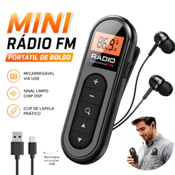 Mini Rádio FM Portátil De Bolso Recarregável Clipe Fone DSP Idoso Corrida
