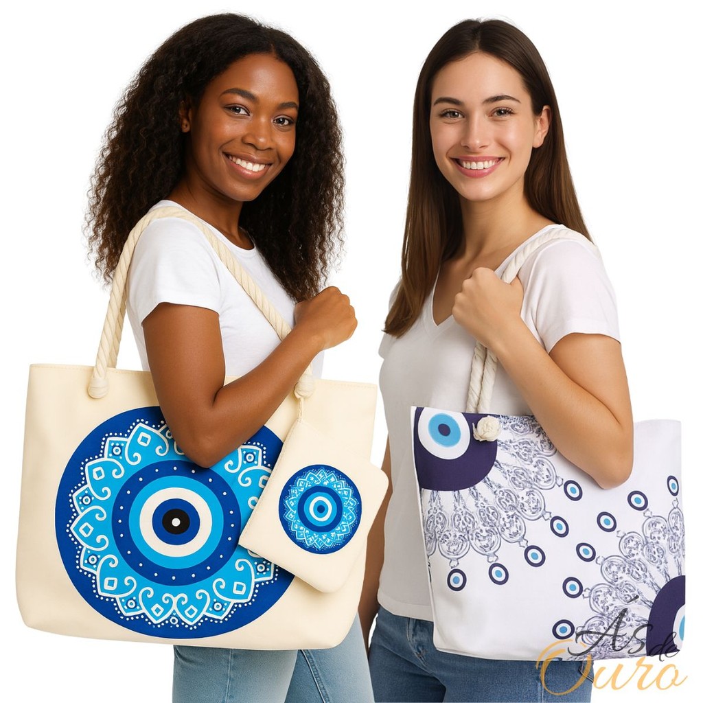 Bolsa De Praia Grande OLHO GREGO com Necessaire e Em Várias Estampas em Oferta na Shopee