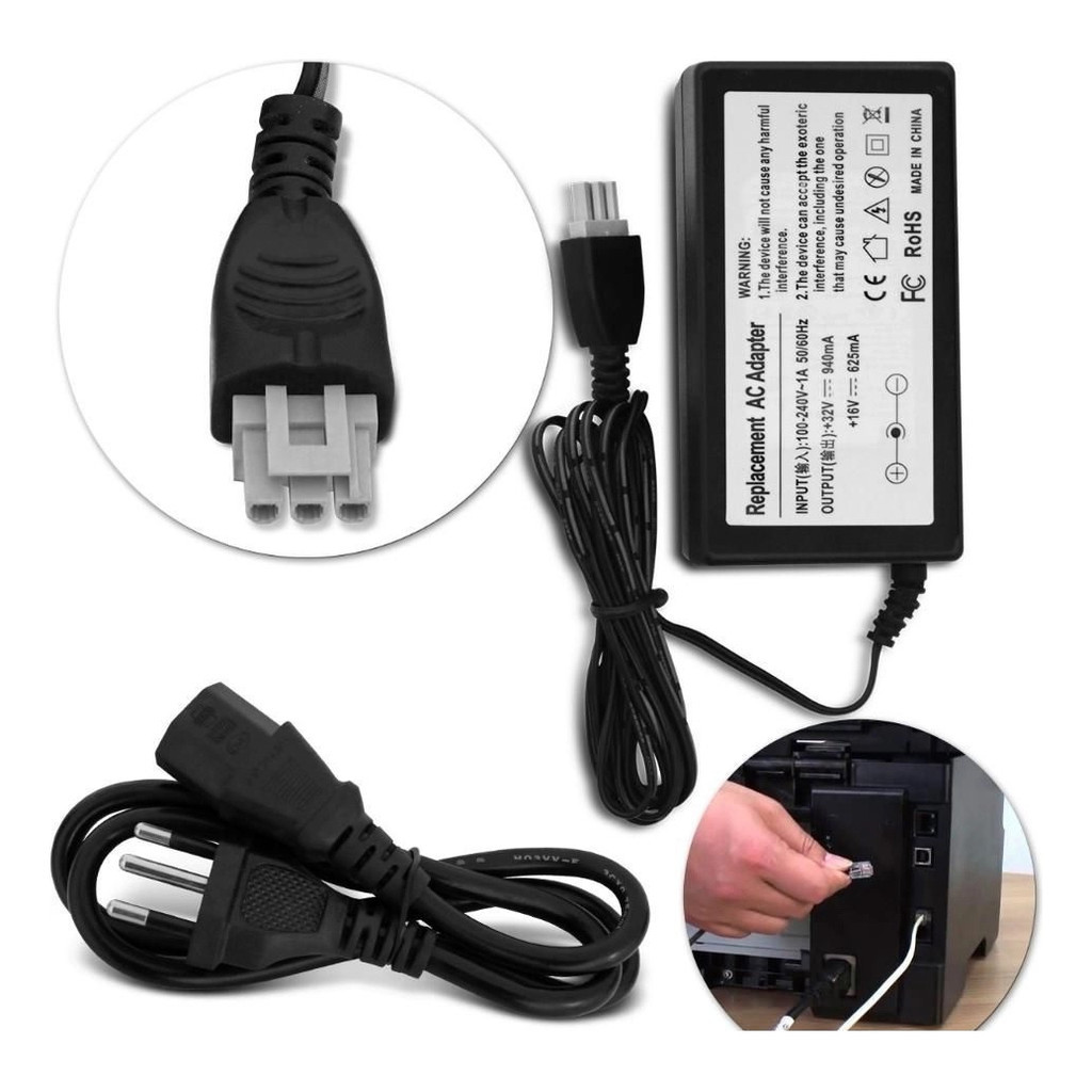 Fonte Para Impressora Hp 1315 1410 1510 3180 4280 Plug Cinza