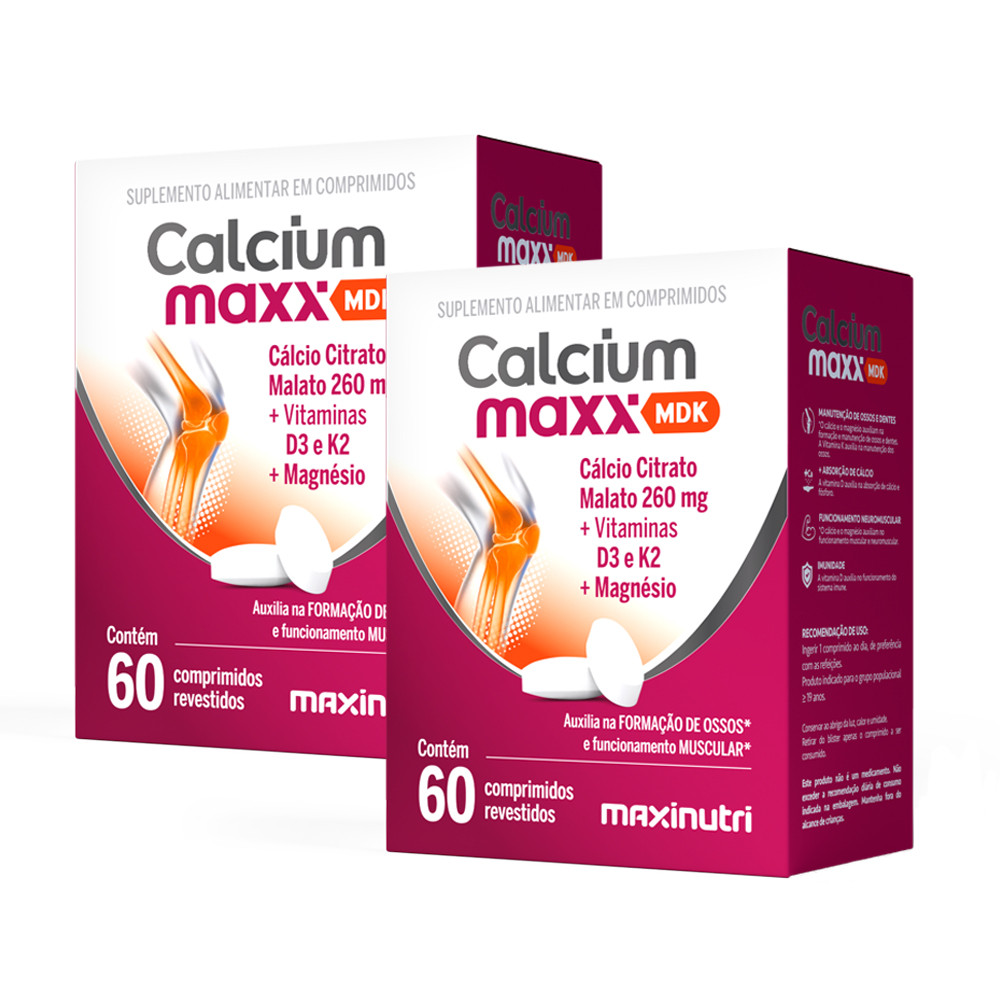 Kit 2 Calcium Maxx MDK Cálcio Citrato Malato 260mg Maxinutri